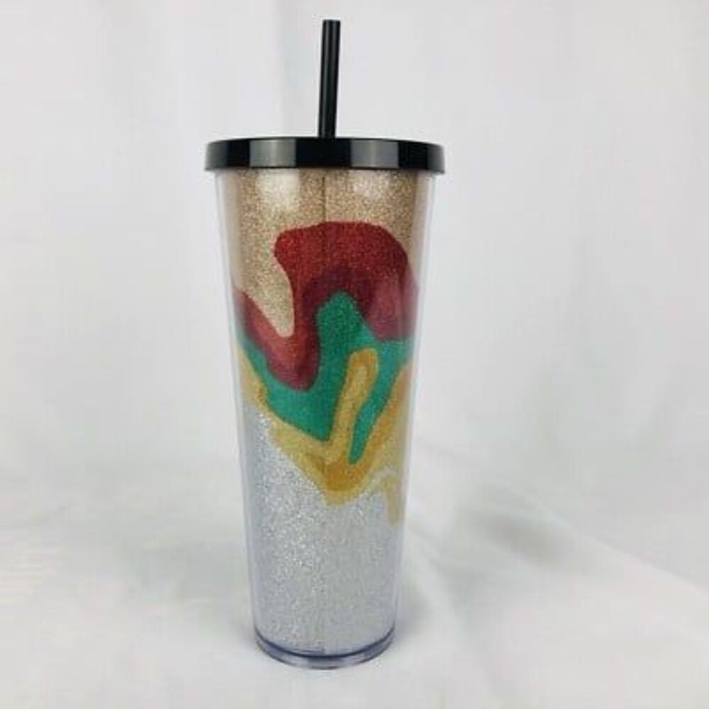 Starbucks 2018 Holiday Sand Flow Glitter Double Wall Cold Cup Venti Tumbler 24oz